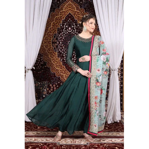 60 Gsm Green Anarkali Suit - Feature: Cool Pass