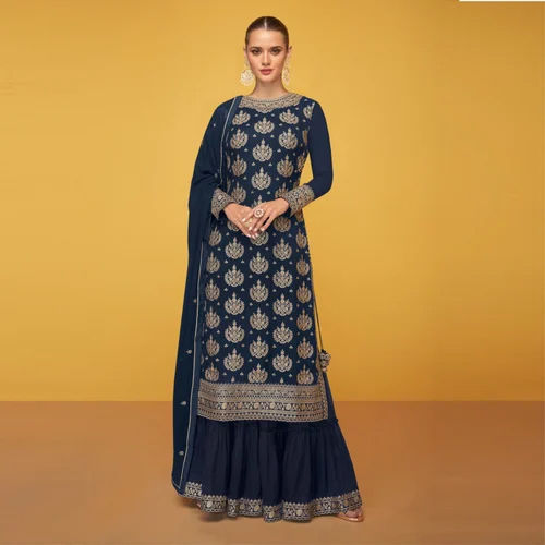 Georgette Blue Sharara Suit