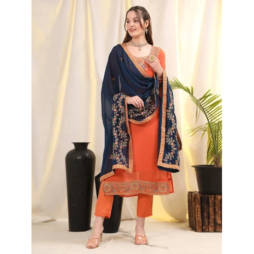 Orange Georgette Ladies Suit