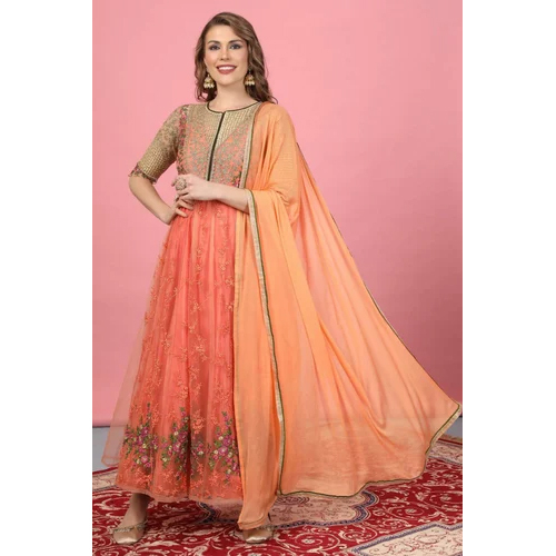 Anarkali Georgette Orange Suit