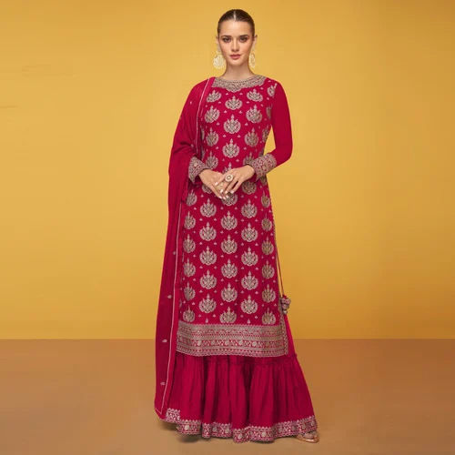 Dark Pink Ladies Sharara Suit