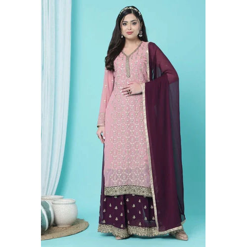 Embroidered Georgette Palazzo Suit - Color: Multicolour