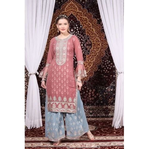 Breathable Georgette Straight Kurti Palazzo Set