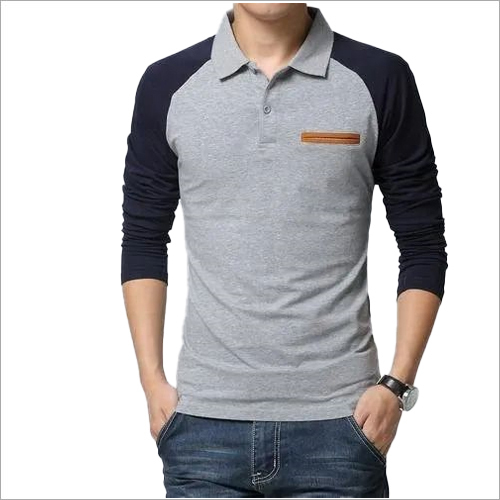 White And Blue Full Sleeves T Shirt