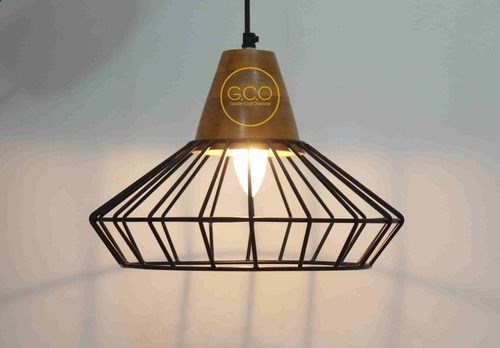 Trending Wooden Base Hanging pendant light with iron frame for interiors