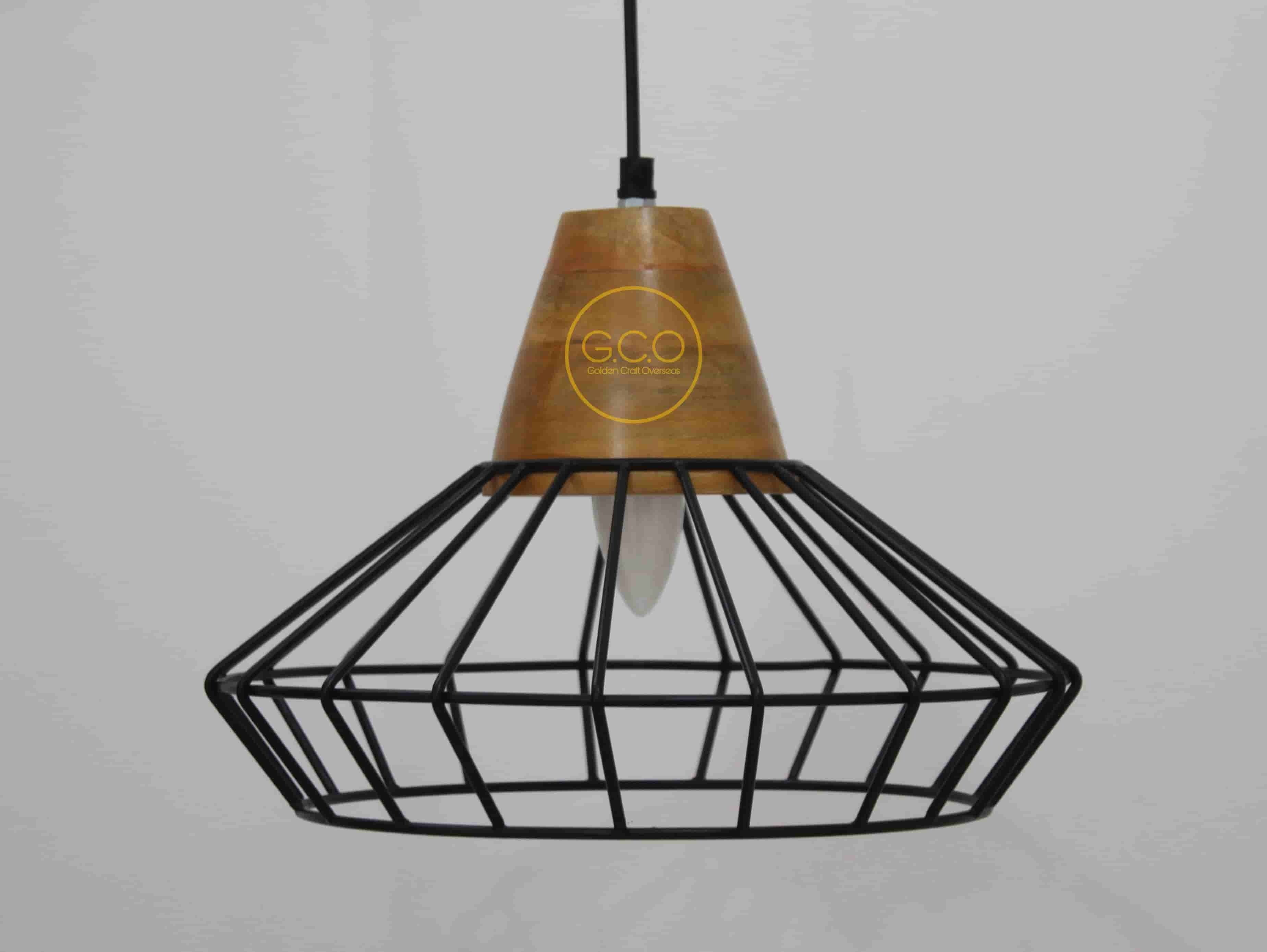 Trending Wooden Base Hanging pendant light with iron frame for interiors