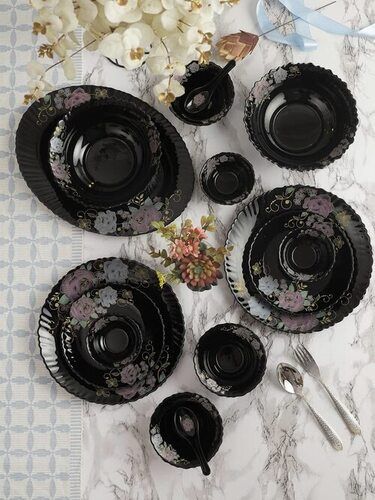 33 Pc Black Premium Opalware Feston Shape Colour Ful Design Set Size: Standard