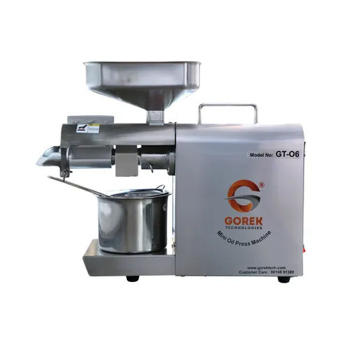 GT-O6 Mini Oil Press Machine - 304 Stainless Steel, 370x350x160mm , 0.75 HP Power, Silver Finish, 1 Year Warranty