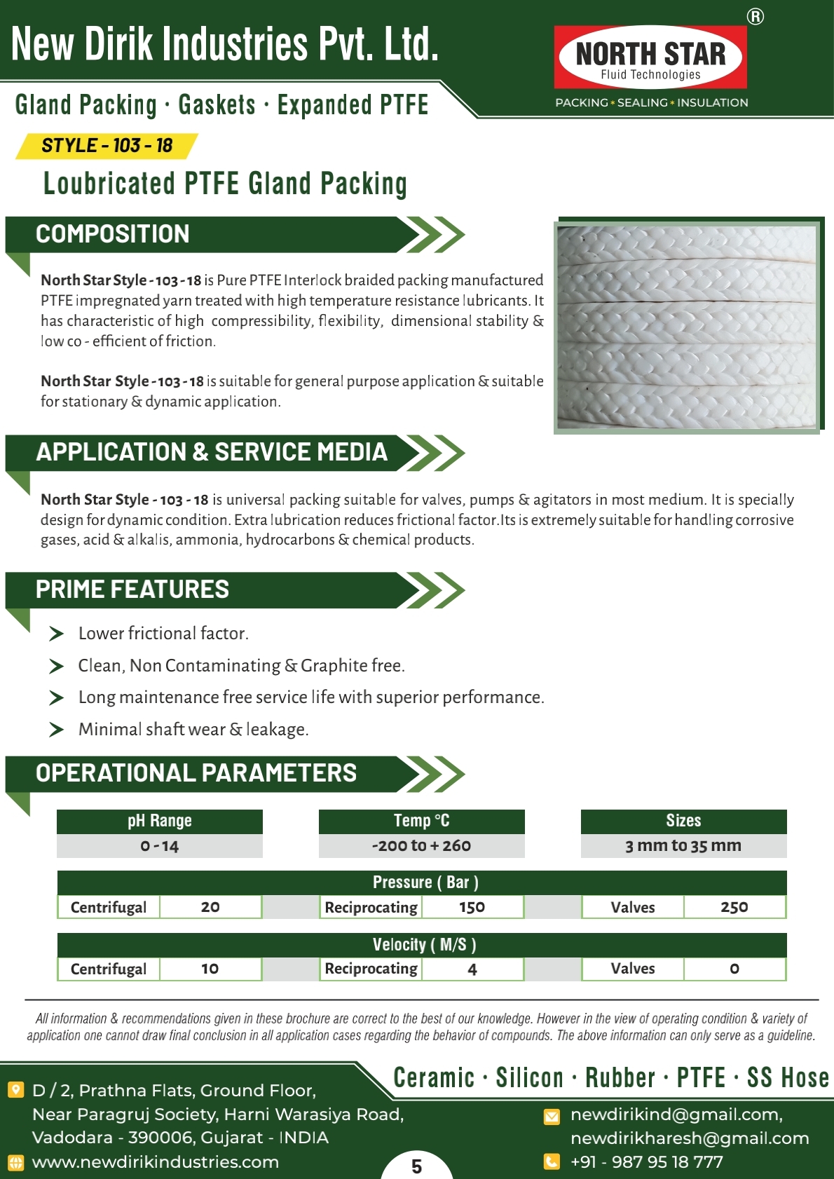 Loubricated PTFE Gland Packing