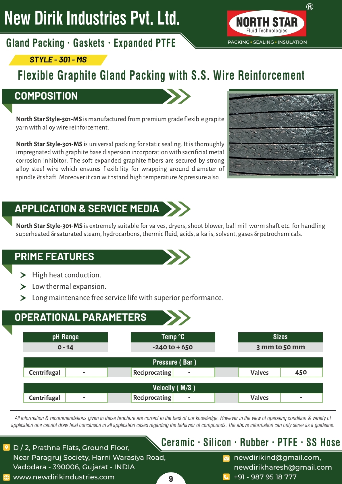 Flexible Graphite Gland Packing with SS Wire