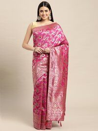 Silk Blend Golden Zari Floral