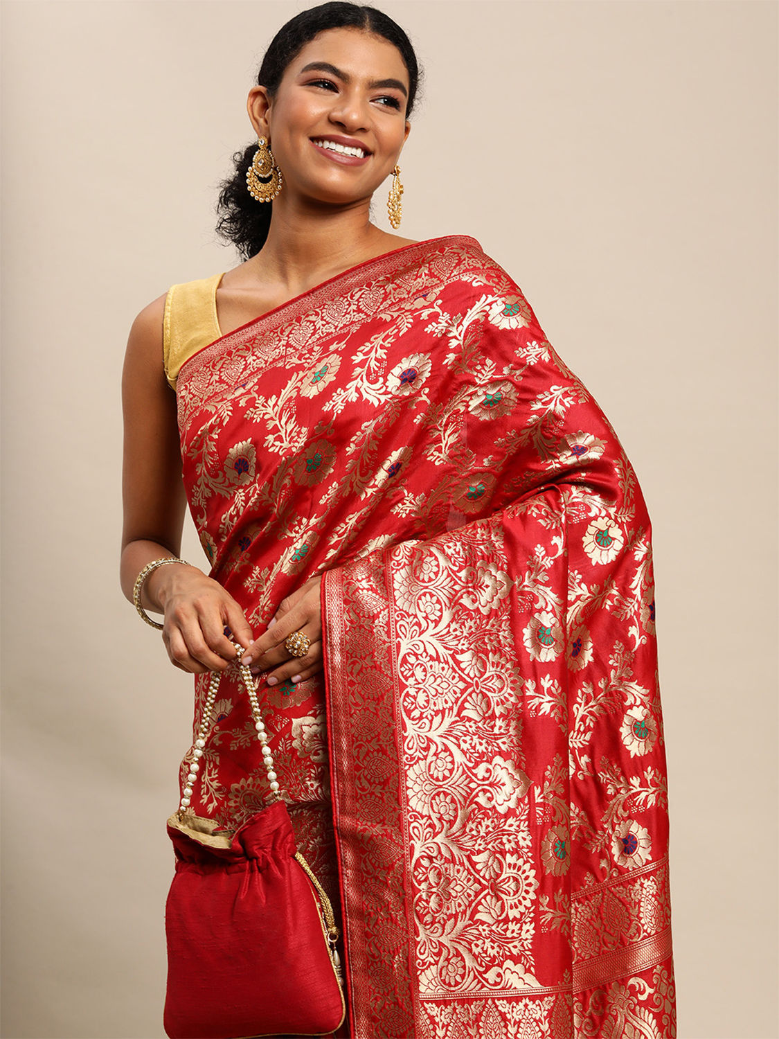 Silk Blend Golden Zari Saree