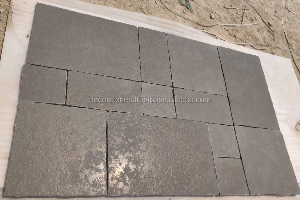 Tandur Grey limestone Paving Slabs French Pattern Antique Finish