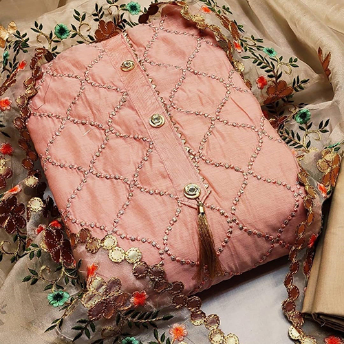 Pink Color Chikan Dress Material