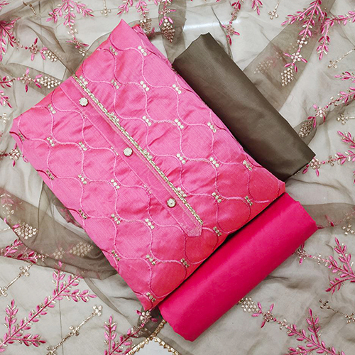 A10 Pink Chikan Dress Material