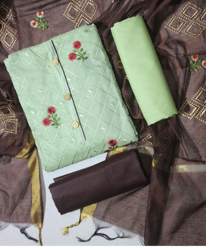 Modal Chandery With Embroderied Work Unstitched  Dress Material for women 4 color