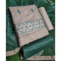 Ladies Firozi Color Chikan Dress Material