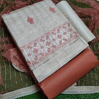 Chikan Peach Printed Dress Material