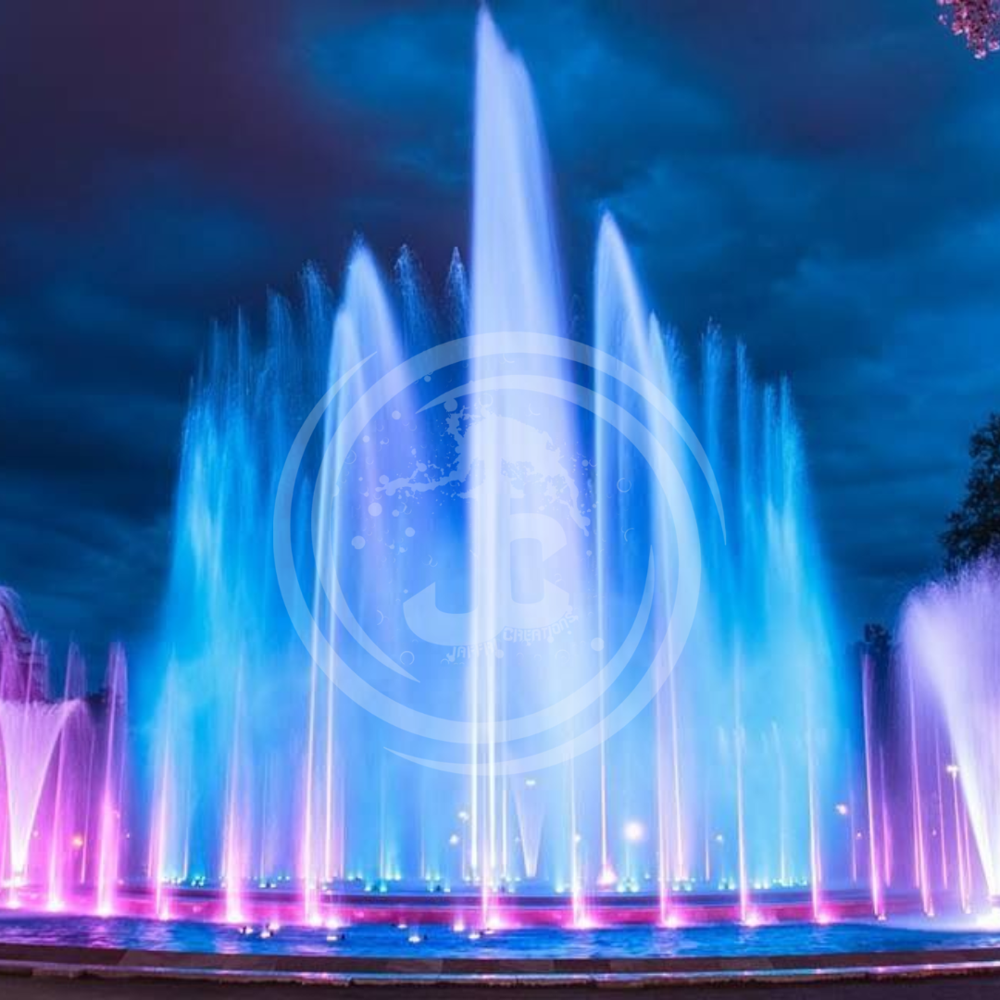 Musical Fountain - 100+ Water Jets, LED Lights & Surround Sound | Digital Control, Variable Pump, Versatile Installation (100-20000 sqft)