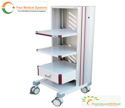 Stainless Steel Endoscopic Trollys Portable Endoscopy Trolley White Stainless Steel Endoscopic Trolleys