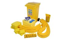 Spill Kit - High Absorbency Polypropylene, Yellow, Includes Pads, Socks, Gloves, Disposal Bags, Wheeled Bin | Ideal For Hazardous Liquid Spill Management