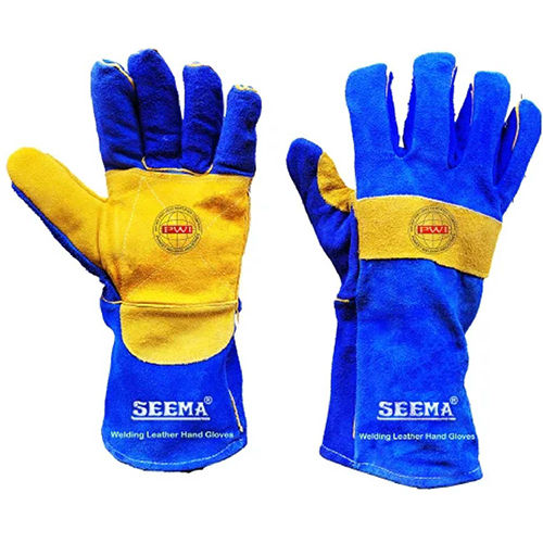 SEEMA Welding Leather Hand Gloves Blue And Yellow