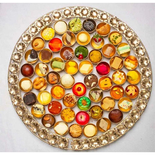 Metal 56 Bhog Thaal With Gold Finish