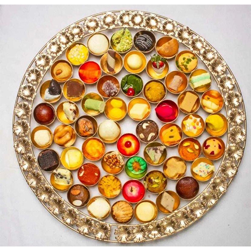 Metal 56 Bhog thaal with gold finish