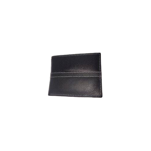 Premium Stitched Leather Wallet - Leather, Folded Design | Plain Black Elegance, Ideal for Everyday Use