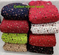 Cotton Mirror Work Fabric - 100% Cotton, 44 Inch Width | Multicolor, Machine Washable, Embroidered Texture, Ideal For Party Wear Sarees And Suits