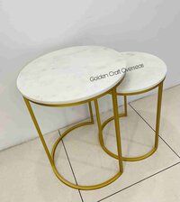 Ms Nesting Set of 2 with golden powder coated finish iron made natural white marble top