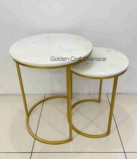 Ms Nesting Set of 2 with golden powder coated finish iron made natural white marble top