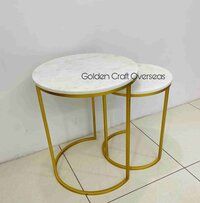 Ms Nesting Set of 2 with golden powder coated finish iron made natural white marble top