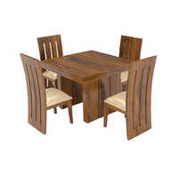 4 Seater Dining Table Set - Solid Wood, Painted Finish, Brown Color | Durable, Easy To Clean, Machine Made, Indoor Hotel Furniture