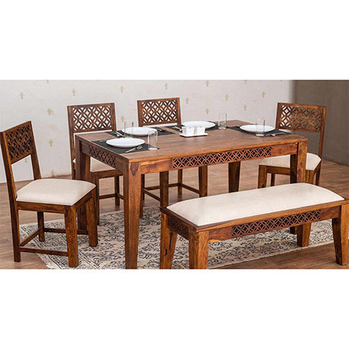 6 Seater Dining Table Set - Solid Wood, Painted Finish - Brown, Eco-Friendly, Durable, Easy to Clean, Ideal for Home and Hotel Use