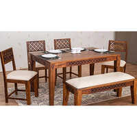 6 Seater Dining Table Set - Solid Wood, Painted Finish - Brown, Eco-friendly, Durable, Easy To Clean, Ideal For Home And Hotel Use