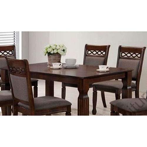 Machine Made 6X3X2.6 Inch 6 Seater Top Finish Wooden Base Dining Table Set