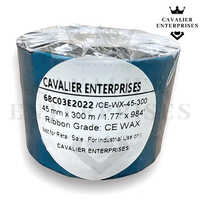 Cavalier 45mm X 300m High Quality Wax Ribbons - Round Shape, Black, Waterproof Material, Suitable For Thermal Transfer Printing