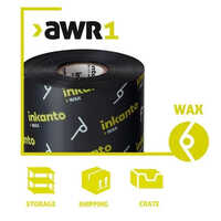 Inkanto Awr1 Wax Ribbon - Other Material, Custom Sizes From 45mm To 110mm, Black, Waterproof For Industrial Applications, Round Shape