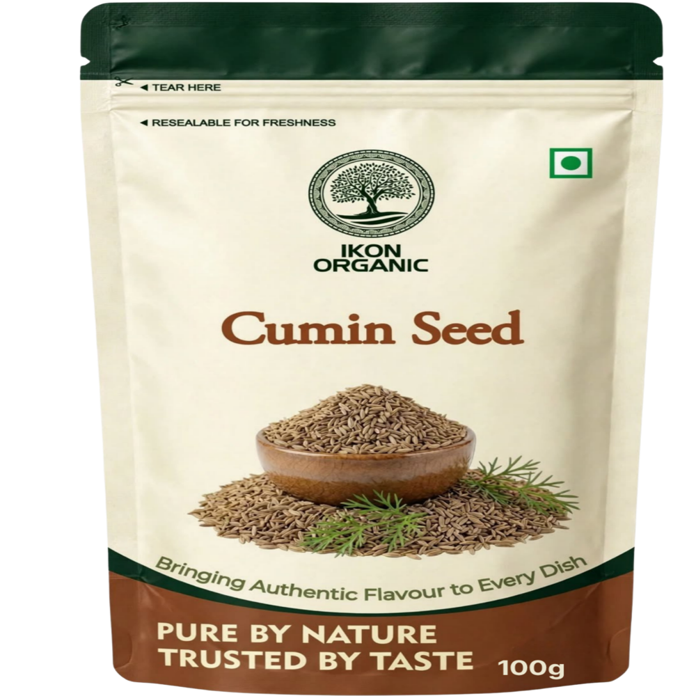 IKON Organic Cumin Seed - 100gm Granular Brown Seeds, Freshly Roasted, Aromatic, Nutty Flavor with Antioxidants & Dietary Fiber