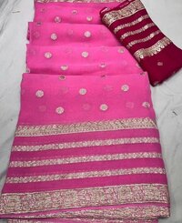 Pure viscose Georgette Weaving jacquard saree with  Contrast color blouse