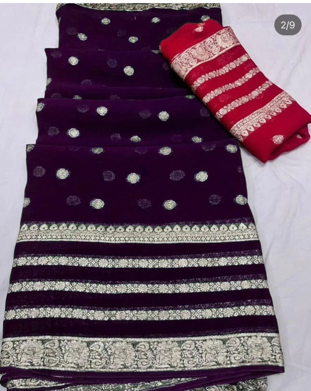 Pure viscose Georgette Weaving jacquard saree with  Contrast color blouse