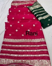 Pure viscose Georgette Weaving jacquard saree with  Contrast color blouse