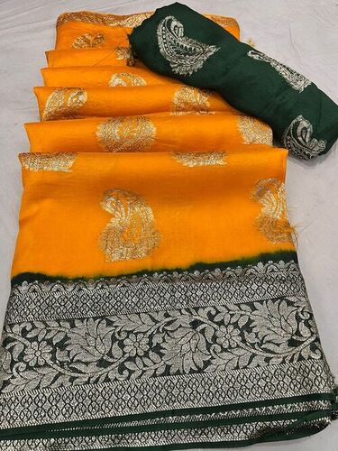 Pure Viscose Russian Silk Saree With Finest Zari Weaving in Full Saree