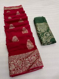 Pure Viscose Russian Silk Saree With Finest Zari Weaving in Full Saree