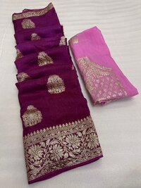 Pure Viscose Russian Silk Saree With Finest Zari Weaving in Full Saree
