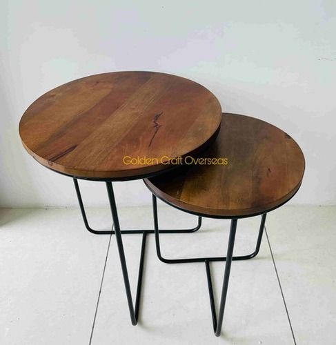 Affordable Nesting Set Of 2 In Iron With Wooden Top For Interiors - Assembly: No Assembly Required