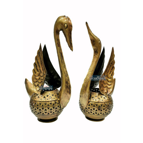 Brown Metal Swan Set Statue