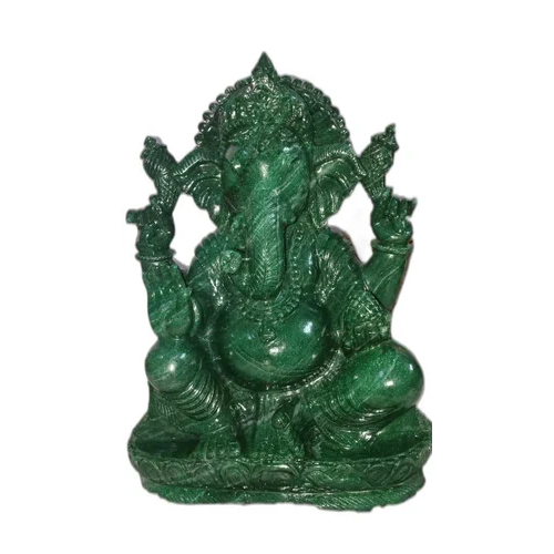 Green Gemstone Ganesha Statue - Gemstone Material, 14 Inch Size, Green Color | Customized Design for Religious Activities and Ceremonies