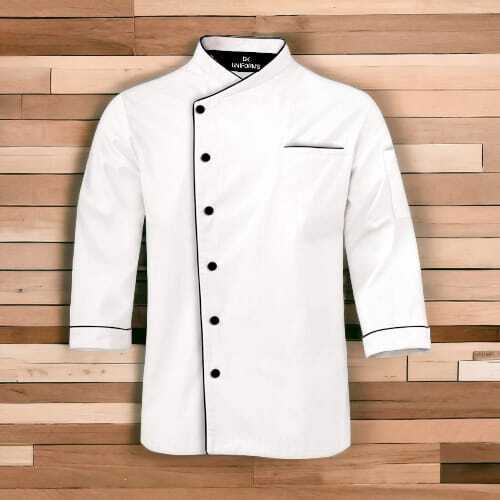 White Chef Coat Black Button Collar Type: Standard Collar